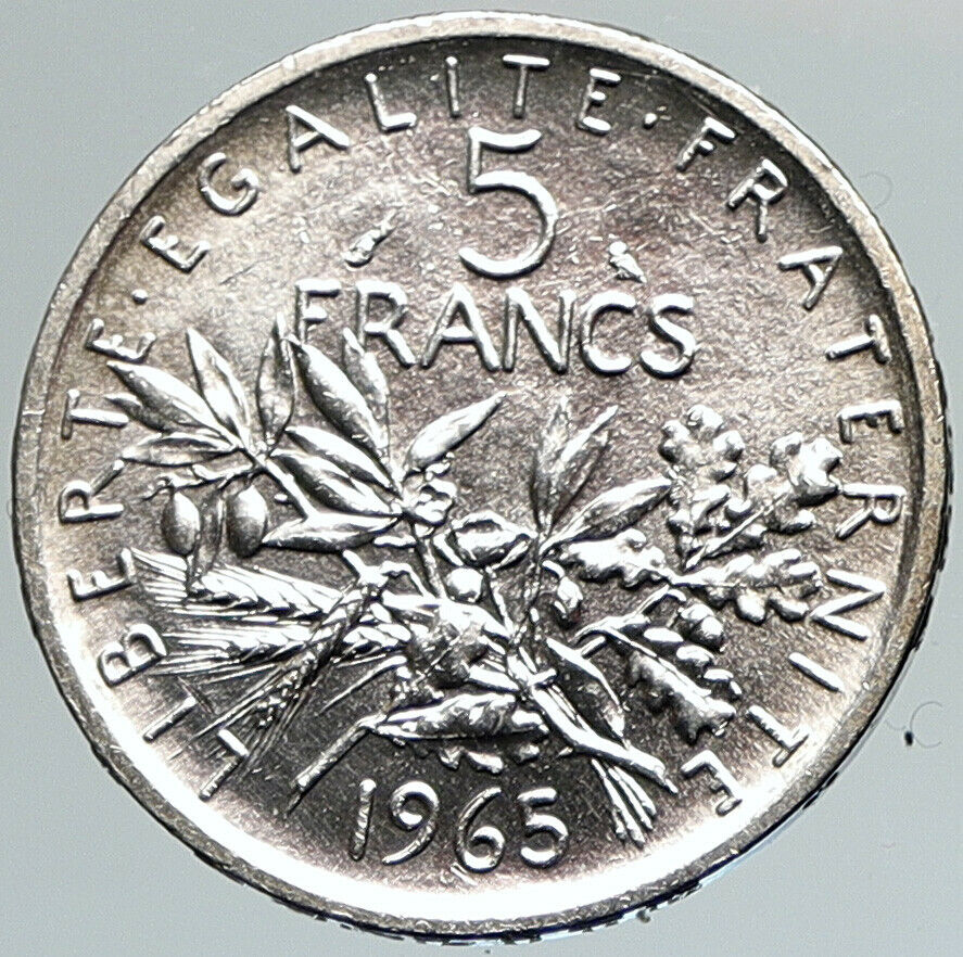 1965 FRANCE French LARGE w La Semeuse SOWER WOMAN Silver 5 Francs Coin i108025