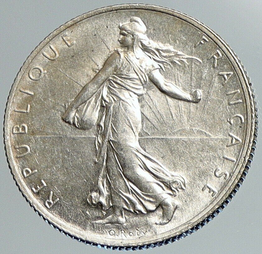 1918 FRANCE w La Semeuse Sower Woman Antique Silver 2 Francs French Coin i108027