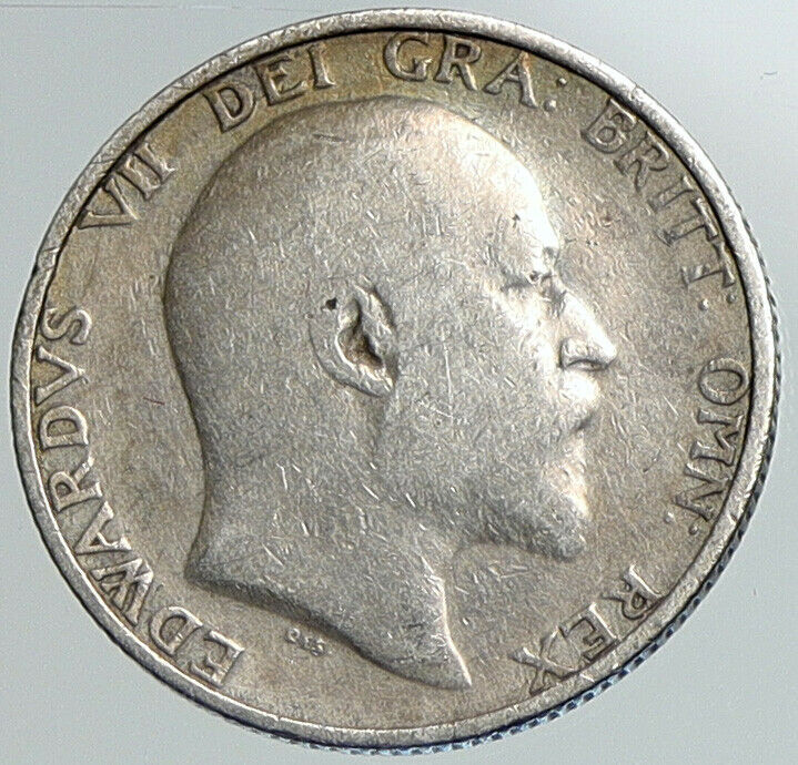 1906 GREAT BRITAIN King EDWARD VII UK Antique OLD Silver Shilling Coin i108028