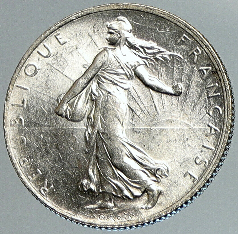 1919 FRANCE w La Semeuse Sower Woman Antique Silver 2 Francs French Coin i108051