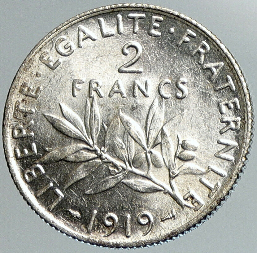 1919 FRANCE w La Semeuse Sower Woman Antique Silver 2 Francs French Coin i108051