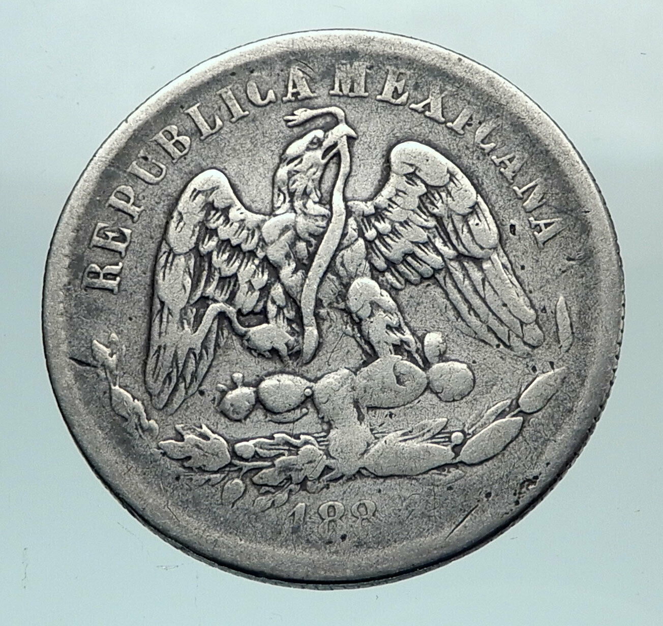 1888ZS MEXICO Antique Mexican Coin Eagle Liberty Sword Silver 25 Centavos i81034