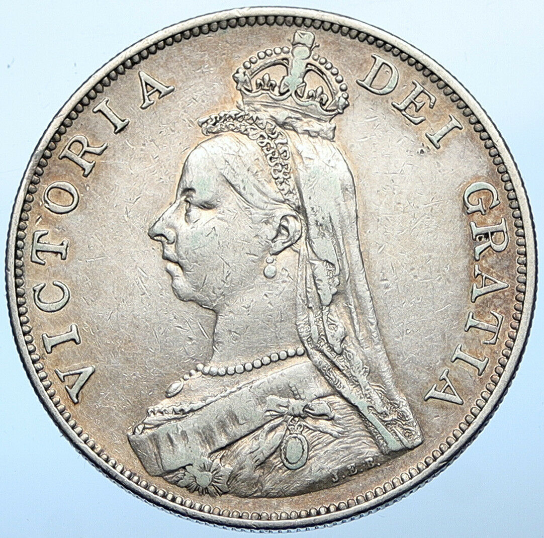 1889 UK Great Britain United Kingdom VICTORIA Silver Double Florin Coin i108348