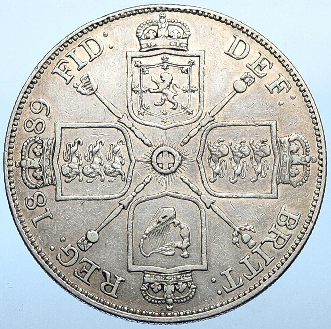 1889 UK Great Britain United Kingdom VICTORIA Silver Double Florin Coin i108348