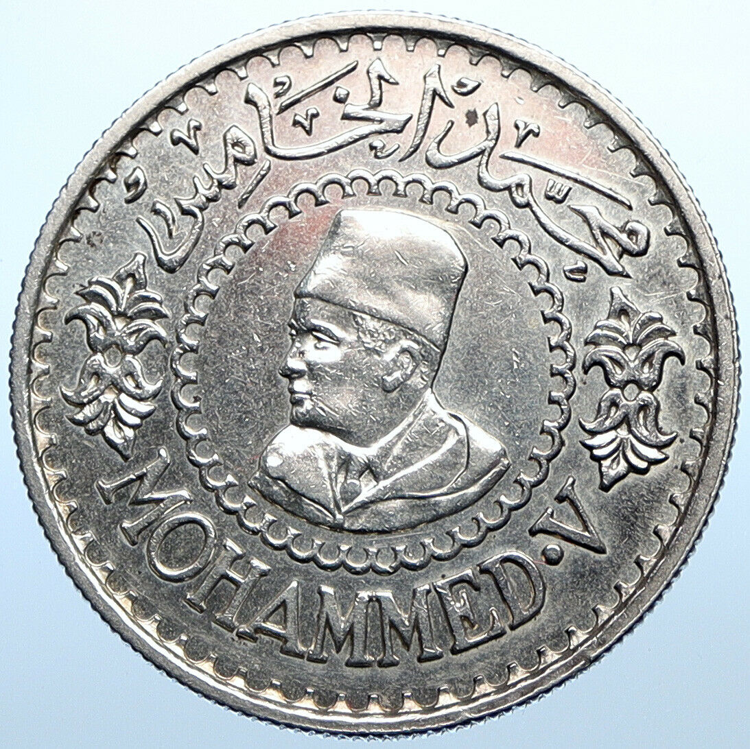 1956 MOROCCO King Mohammed V Crown Star VINTAGE Silver 500 Franc Coin i108353