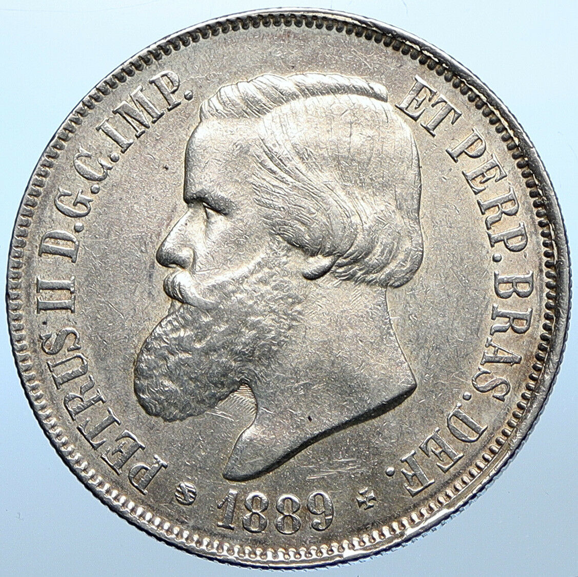 1889 BRAZIL w King Dom Pedro II Antique Brazilian Silver 2000 Reis Coin i108354