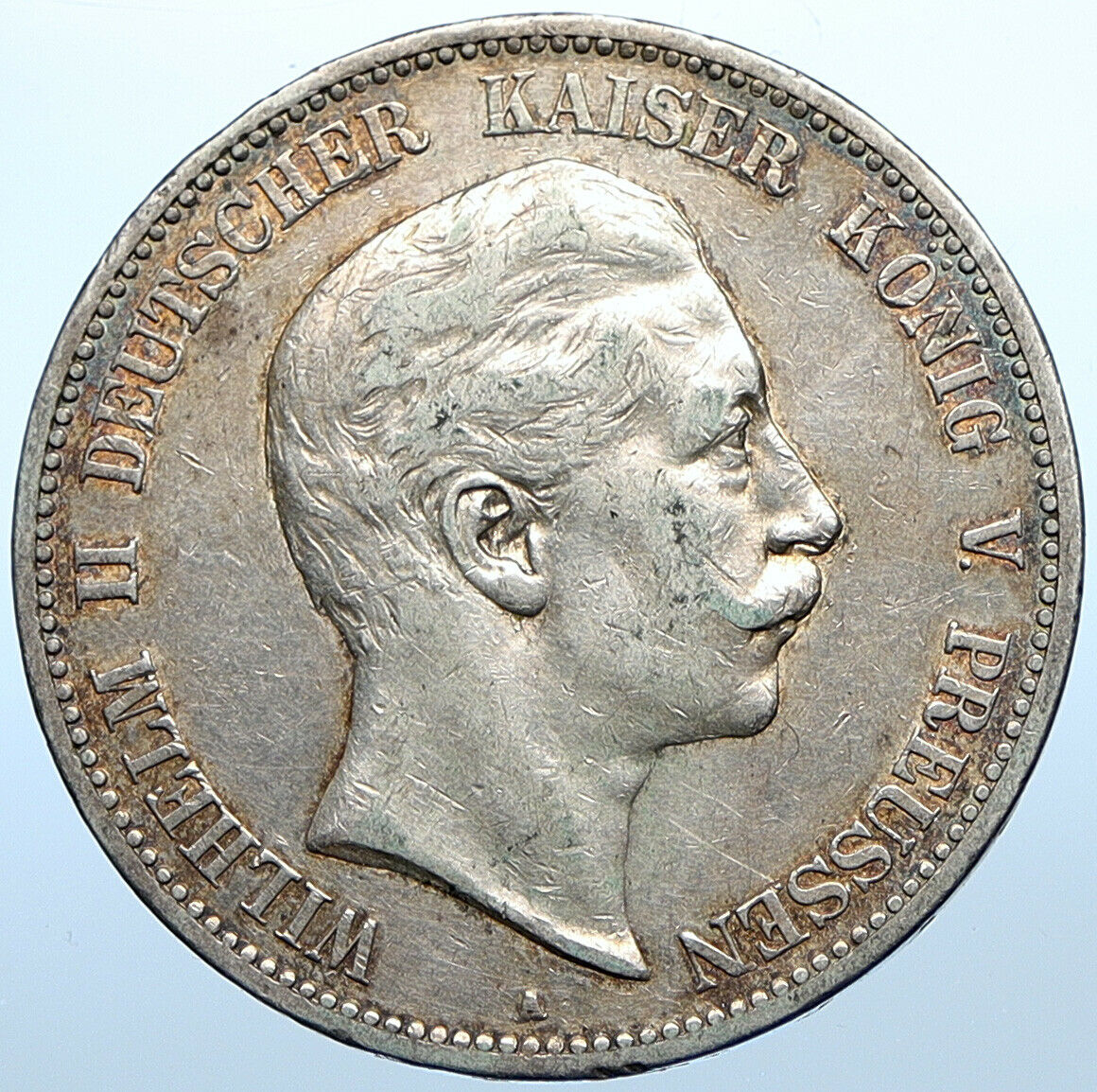 1907 GERMANY GERMAN STATES PRUSSIA WILHELM II Genuine Silver 5 Mark Coin i108359