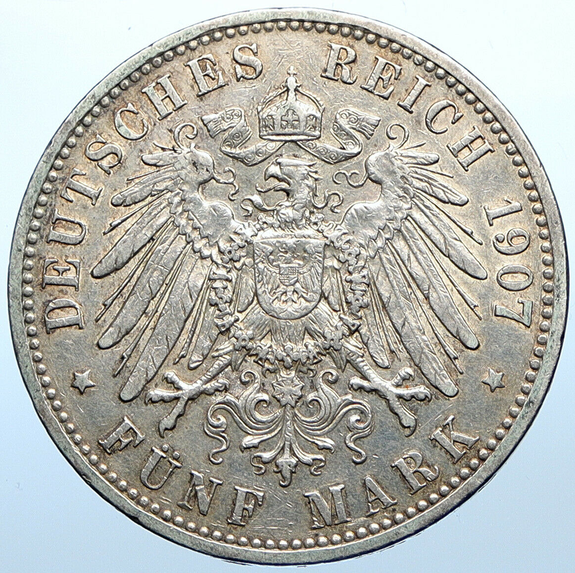 1907 GERMANY GERMAN STATES PRUSSIA WILHELM II Genuine Silver 5 Mark Coin i108359