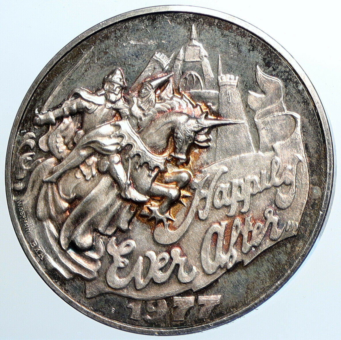 1977 USA New Orleans HAPPILY EVER AFTER Bacchus MARDI GRAS Silver Medal i108500