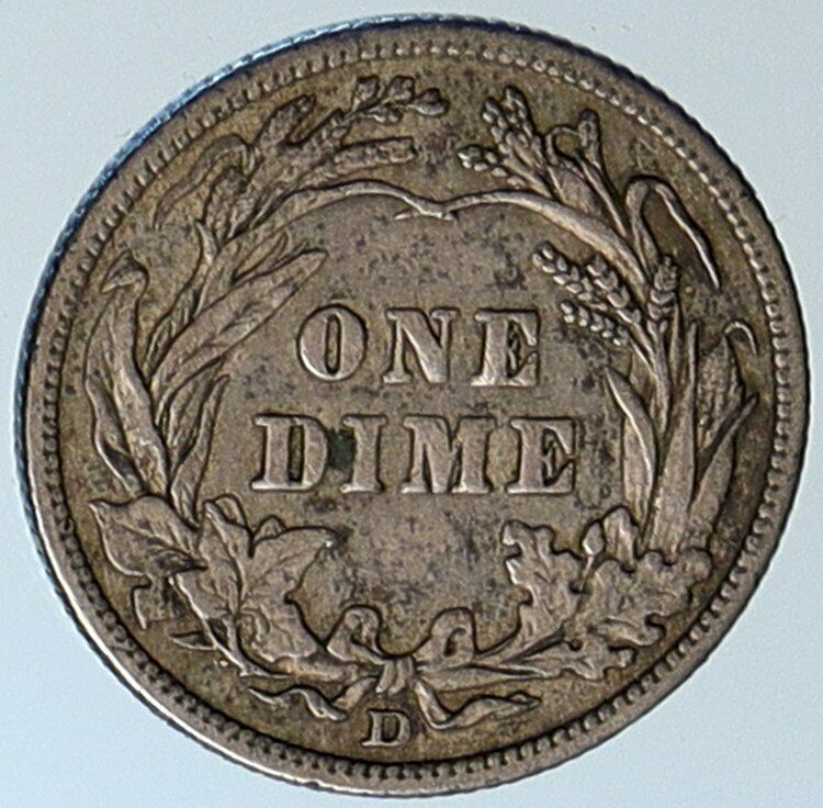 1914 D UNITED STATES US Silver LIBERTY Barber Vintage ANTIQUE DIME Coin i108502