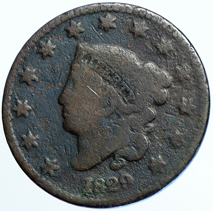 1829 USA United States of America LIBERTY Head Wreath LARGE CENT Coin i108487