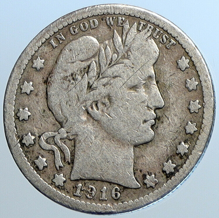 1916 D UNITED STATES US Silver LIBERTY Barber Quarter Dollar Coin EAGLE i108485