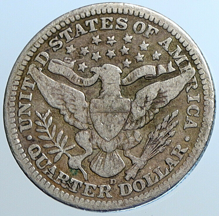 1916 D UNITED STATES US Silver LIBERTY Barber Quarter Dollar Coin EAGLE i108485