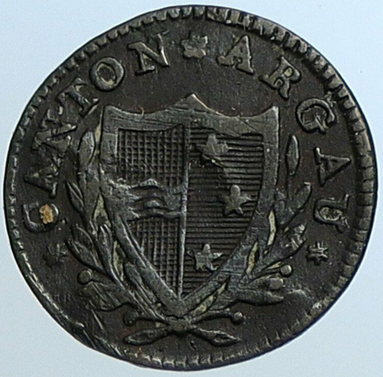 1814 SWITZERLAND Canton AARGAU Antique OLD Swiss Silver 2 Rappen Coin i108488