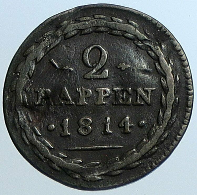 1814 SWITZERLAND Canton AARGAU Antique OLD Swiss Silver 2 Rappen Coin i108488