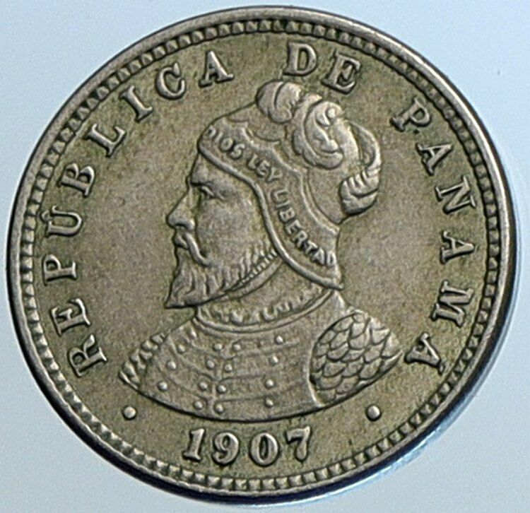 1907 PANAMA CONQUISTADOR BALBOA Authentic OLD Antique 1/2 Centesimo Coin i108489