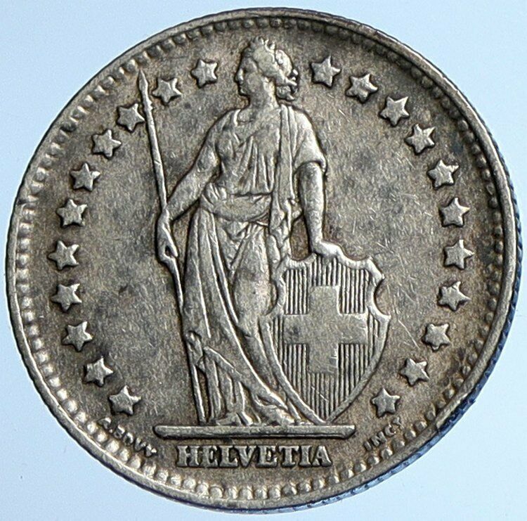 1937 B SWITZERLAND HELVETIA Symbolizes SWISS Nation SILVER 1 Franc Coin i108426