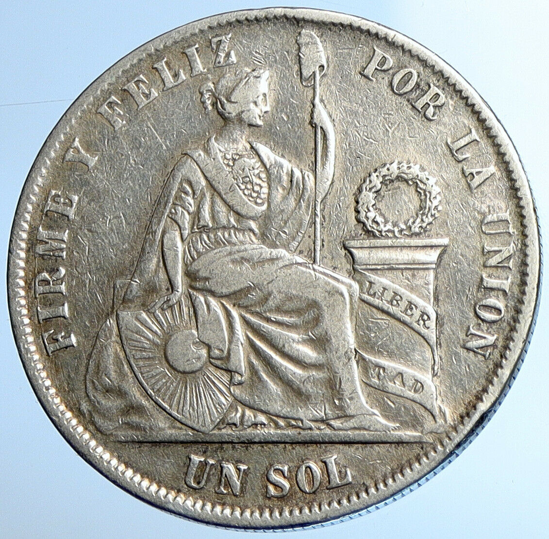 1874 YJ PERU South America 1 SOL Antique Original Silver Peruvian Coin i108416