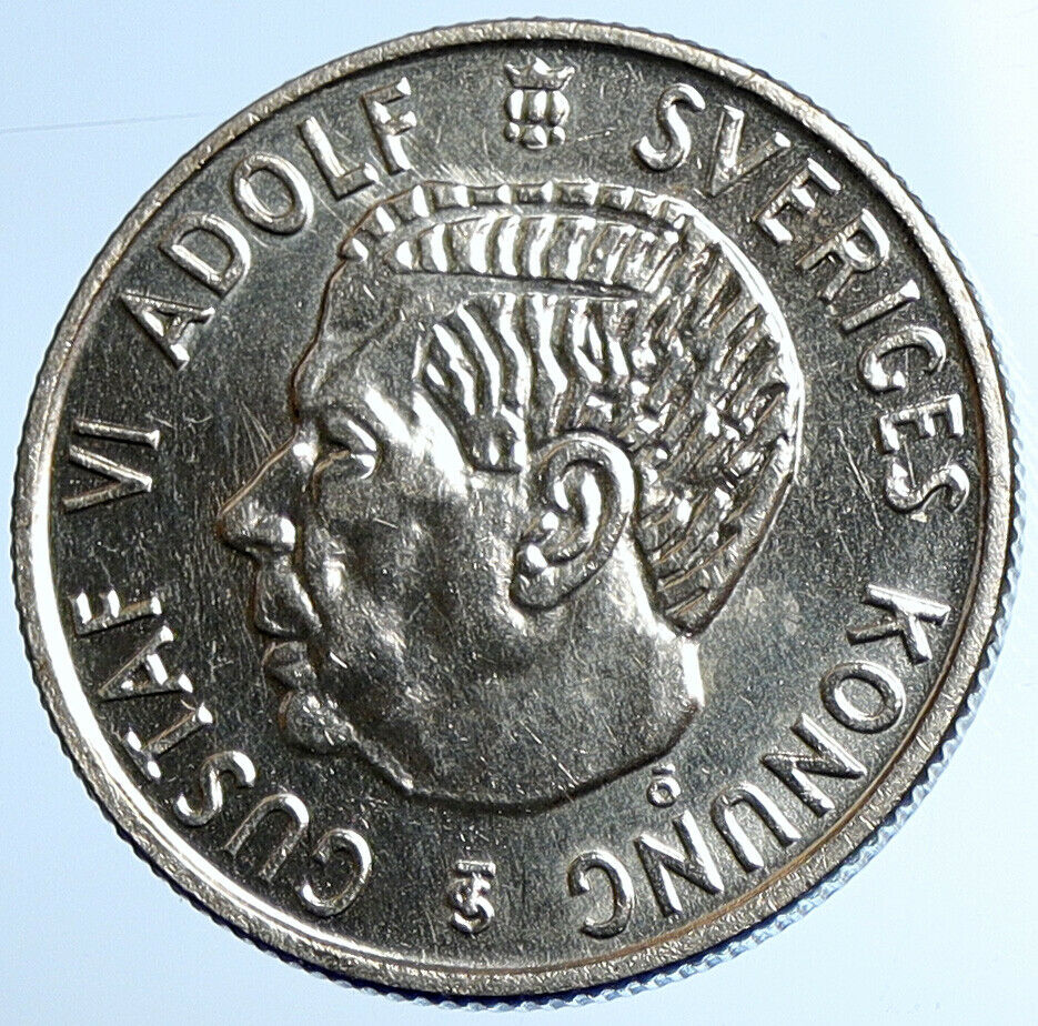 1953 SWEDEN King GUSTAV VI ADOLF 2 Kronor LARGE OLD Silver SWEDISH Coin i108430