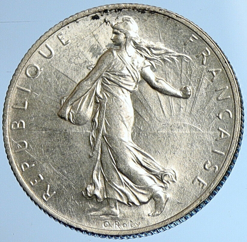 1918 FRANCE w La Semeuse Sower Woman Antique Silver 2 Francs French Coin i108434