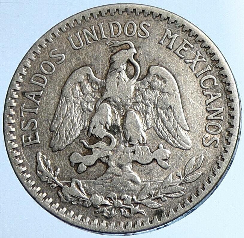 1919 MEXICO City EAGLE CACTUS SERPENT Silver 50 Centavos Mexican Coin i108433