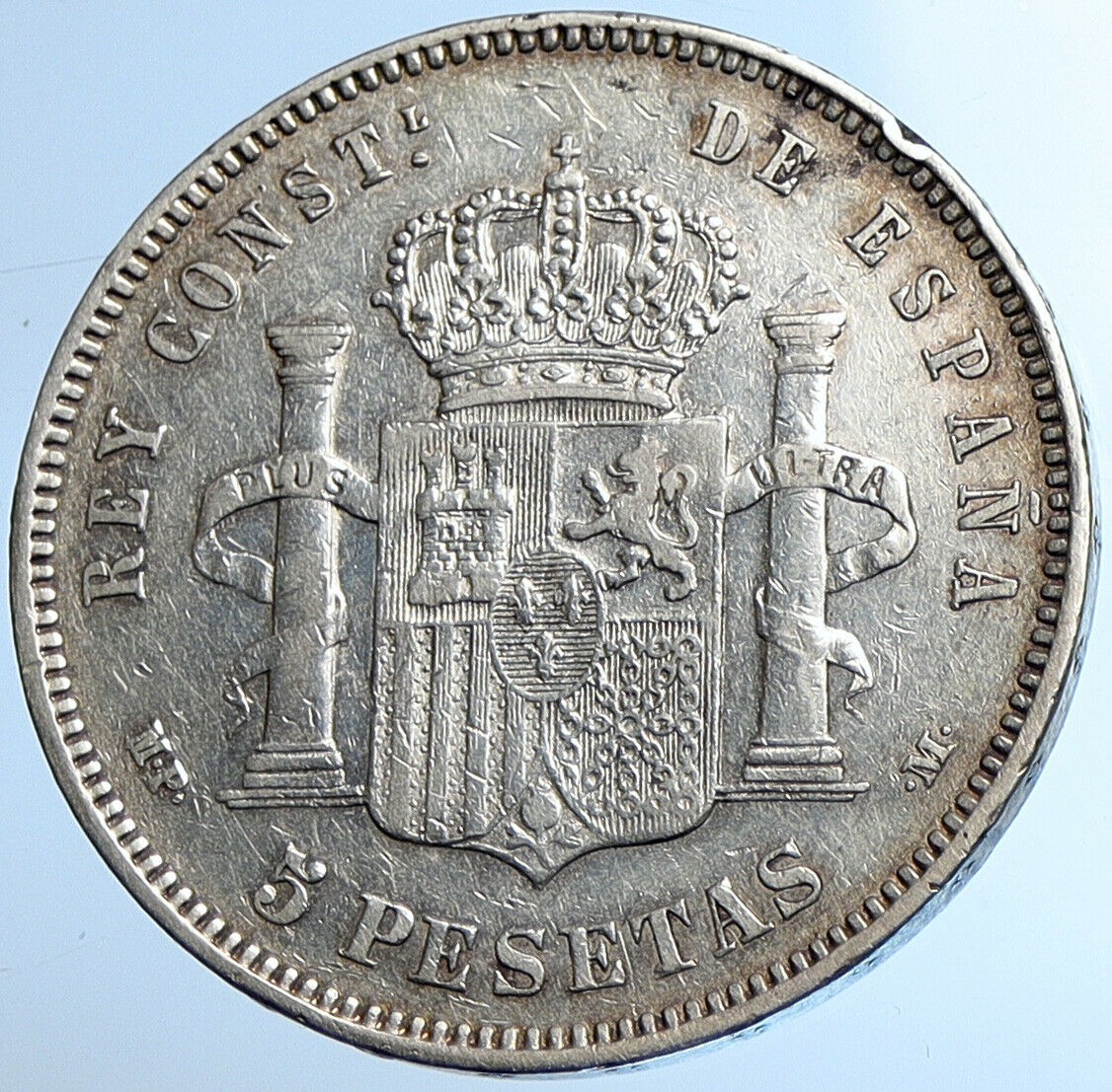 1890 SPAIN with Spanish King ALFONSO XIII Antique Silver 5 Pesetas Coin i108414