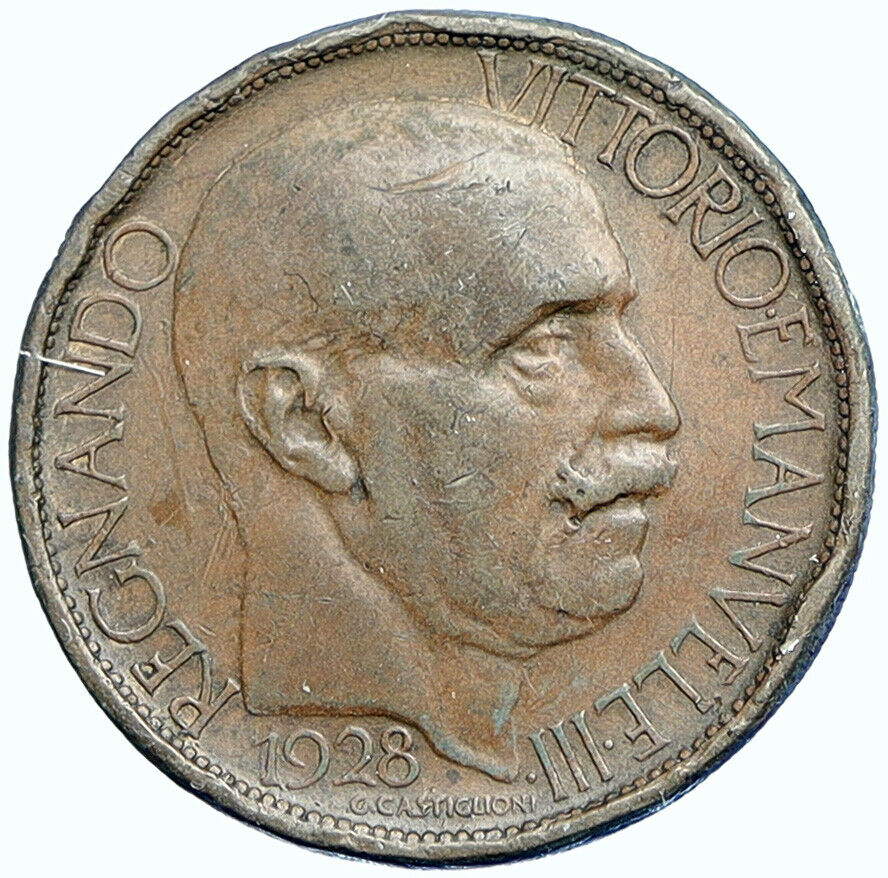 1928 ITALY Emperor Victor Immanuel III FIERA Int'l EXPO Old 2 Lire Medal i108402