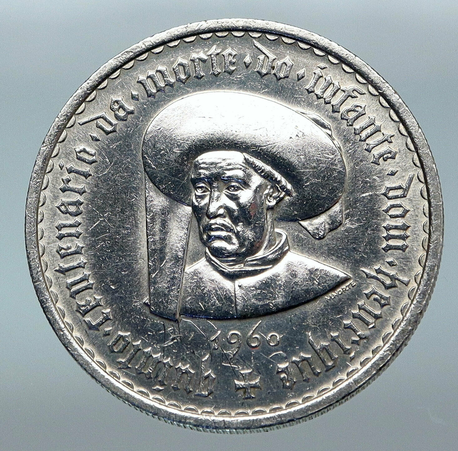 1960 PORTUGAL Prince Henry the Navigator 20 Escudos Antique Silver Coin i85217