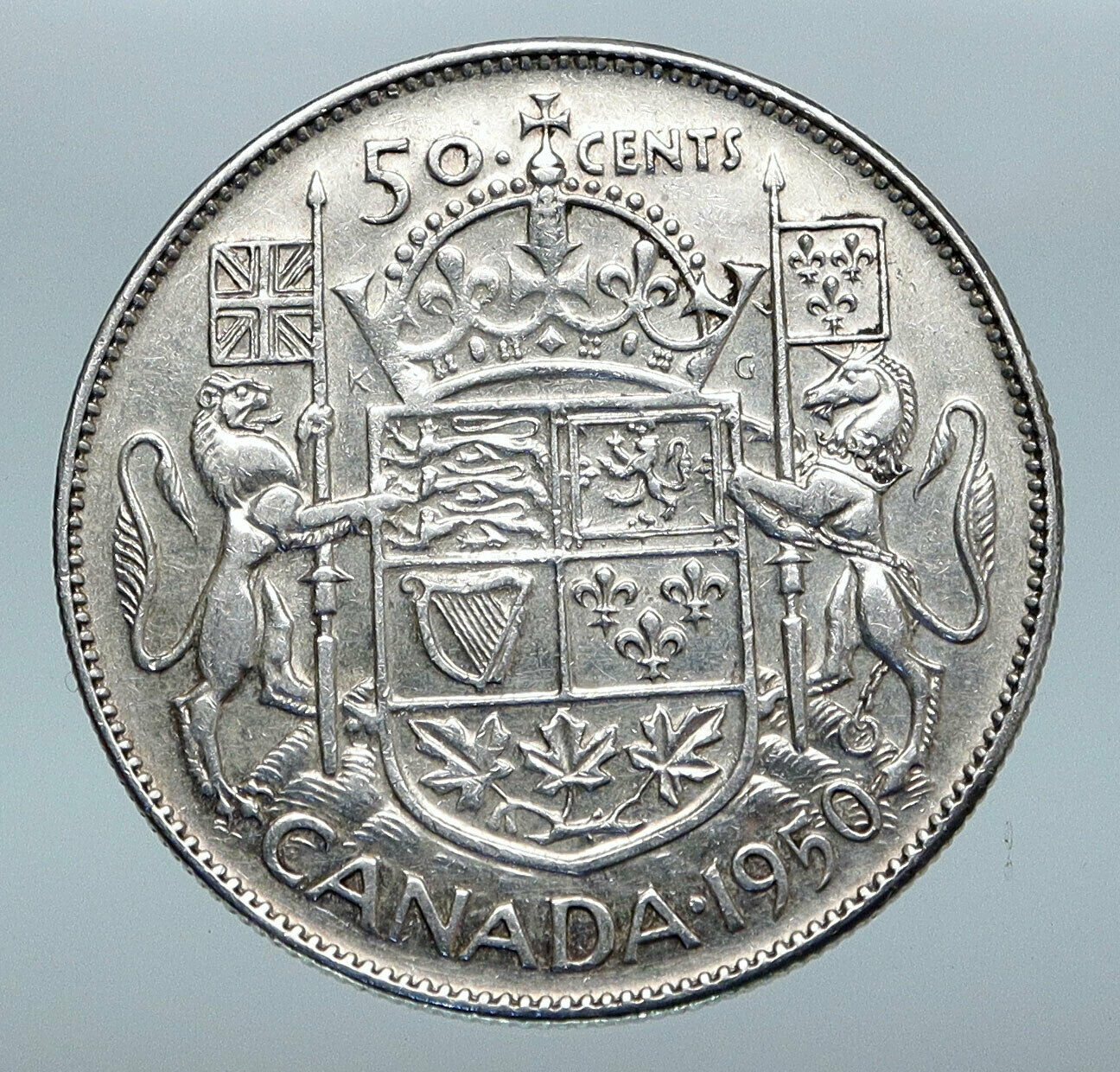 1950 CANADA UK King GEORGE VI Lions Crown Large Old SILVER 50 Cents Coin i85254