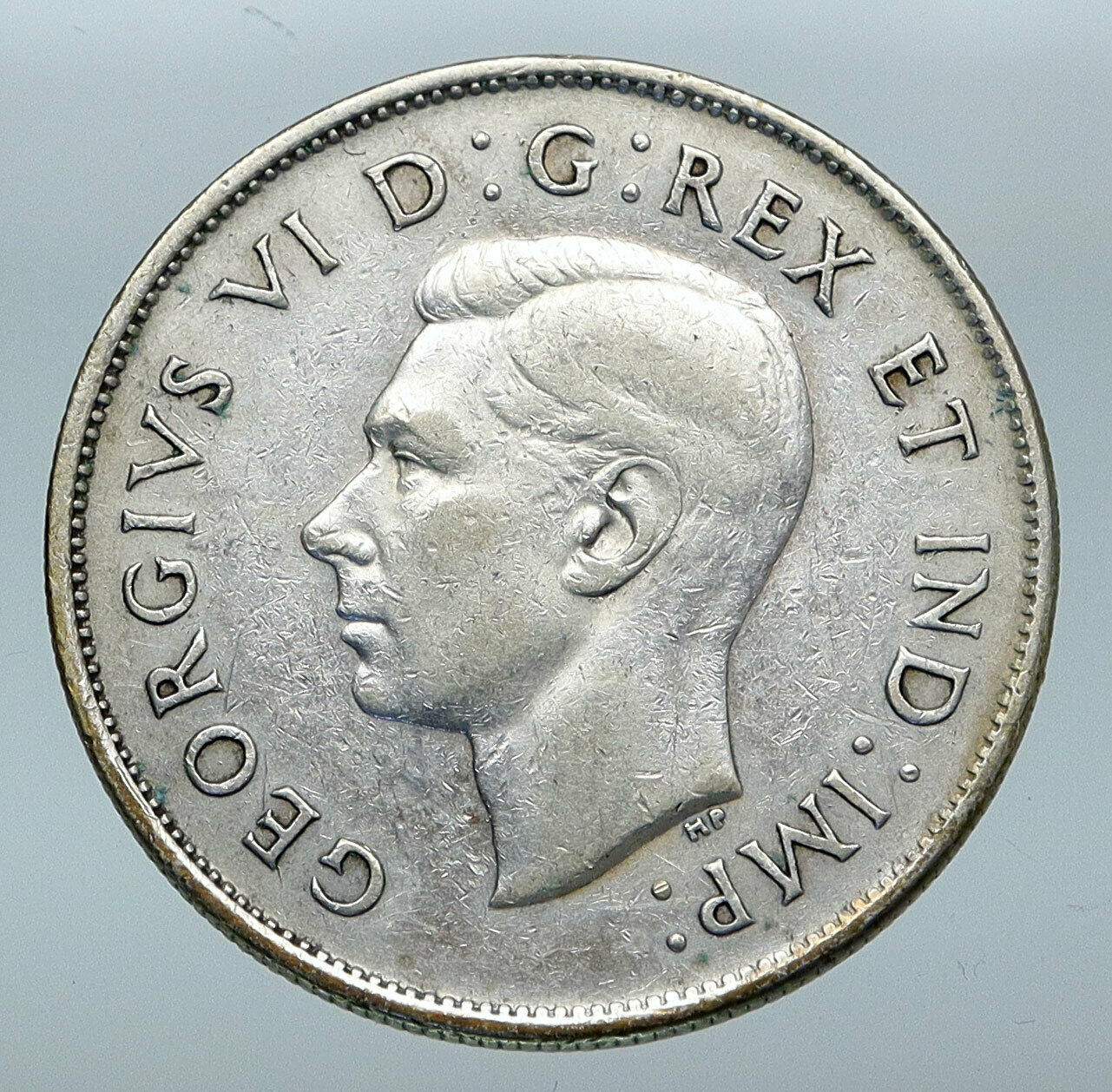 1942 CANADA WWII Time SILVER 50 Cents Coin UK King GEORGE VI Coat-of-Arms i85256