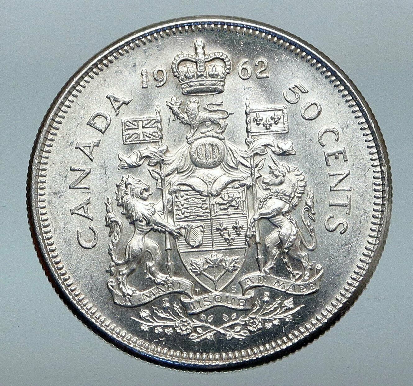 1962 CANADA Queen Elizabeth II Arms Crown VINTAGE SILVER 50 Cents Coin i85261