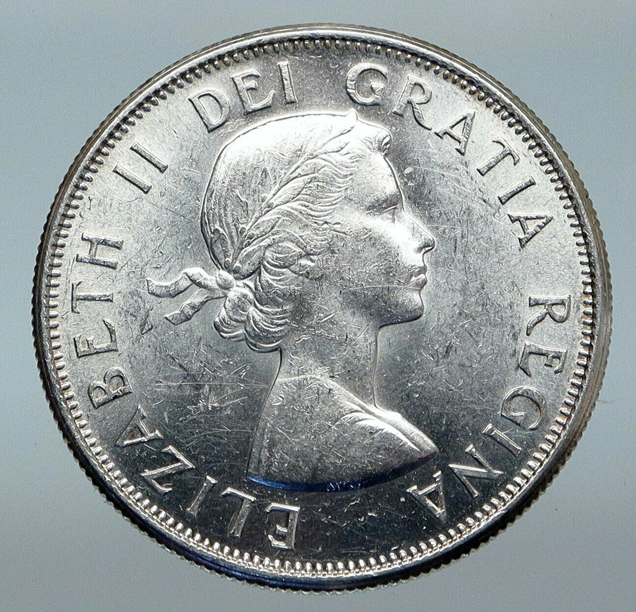 1962 CANADA Queen Elizabeth II Arms Crown VINTAGE SILVER 50 Cents Coin i85261