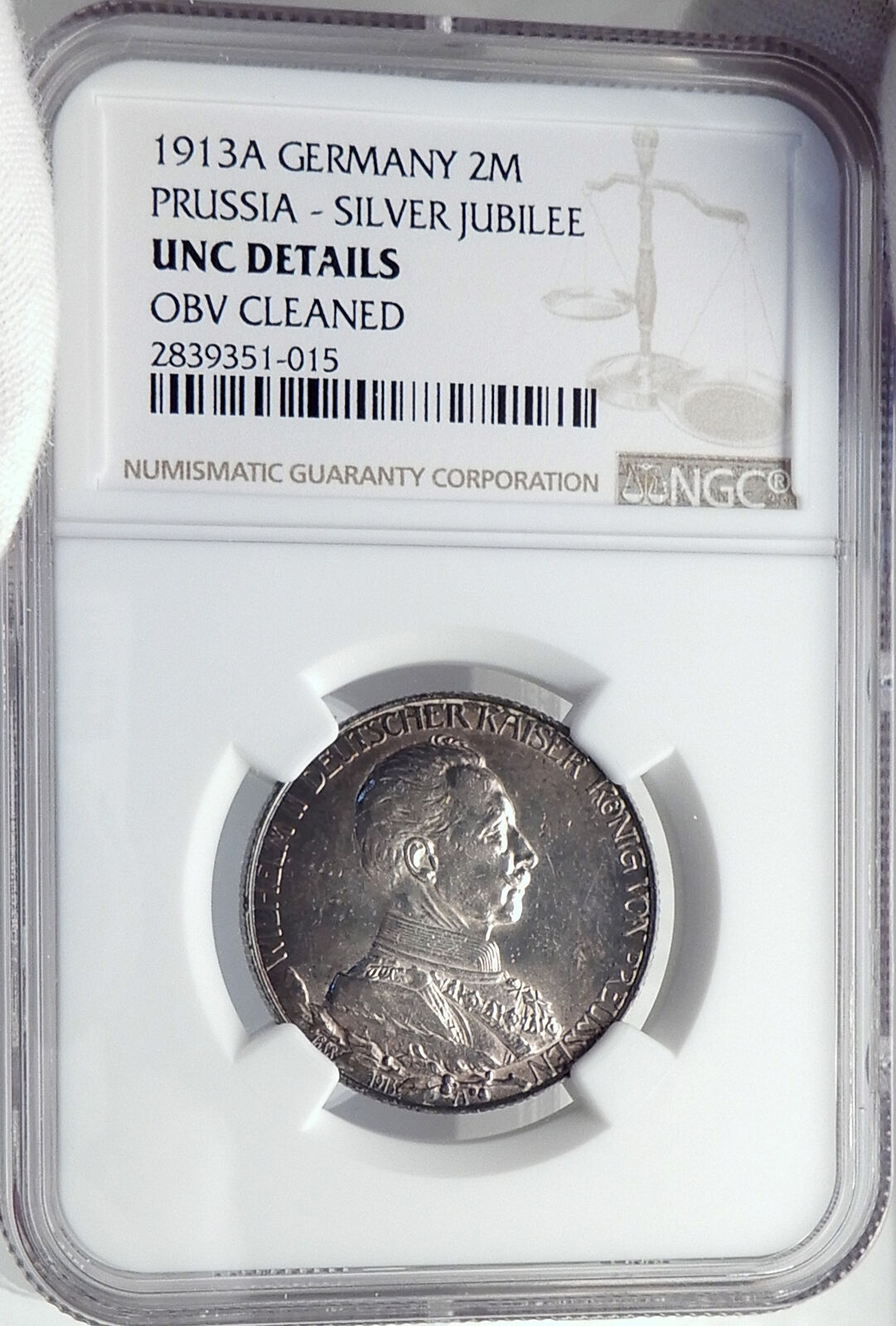 1913 PRUSSIA KINGDOM Germany WILHELM II Silver 2 Mark German Coin NGC i81949