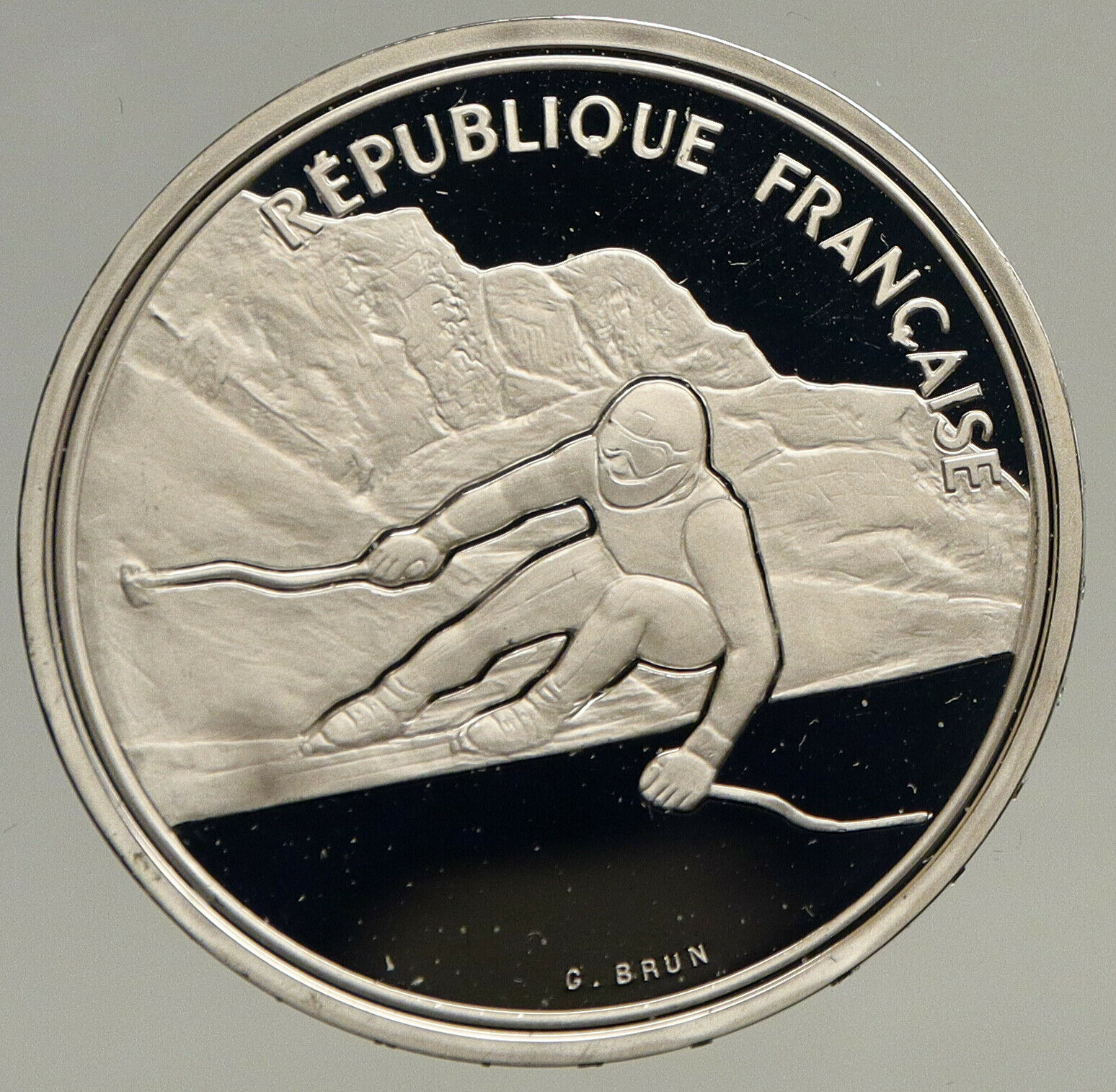 1989 FRANCE Alpine Skiing 1992 Olympics OLD Proof Silver 100 Francs Coin i93441