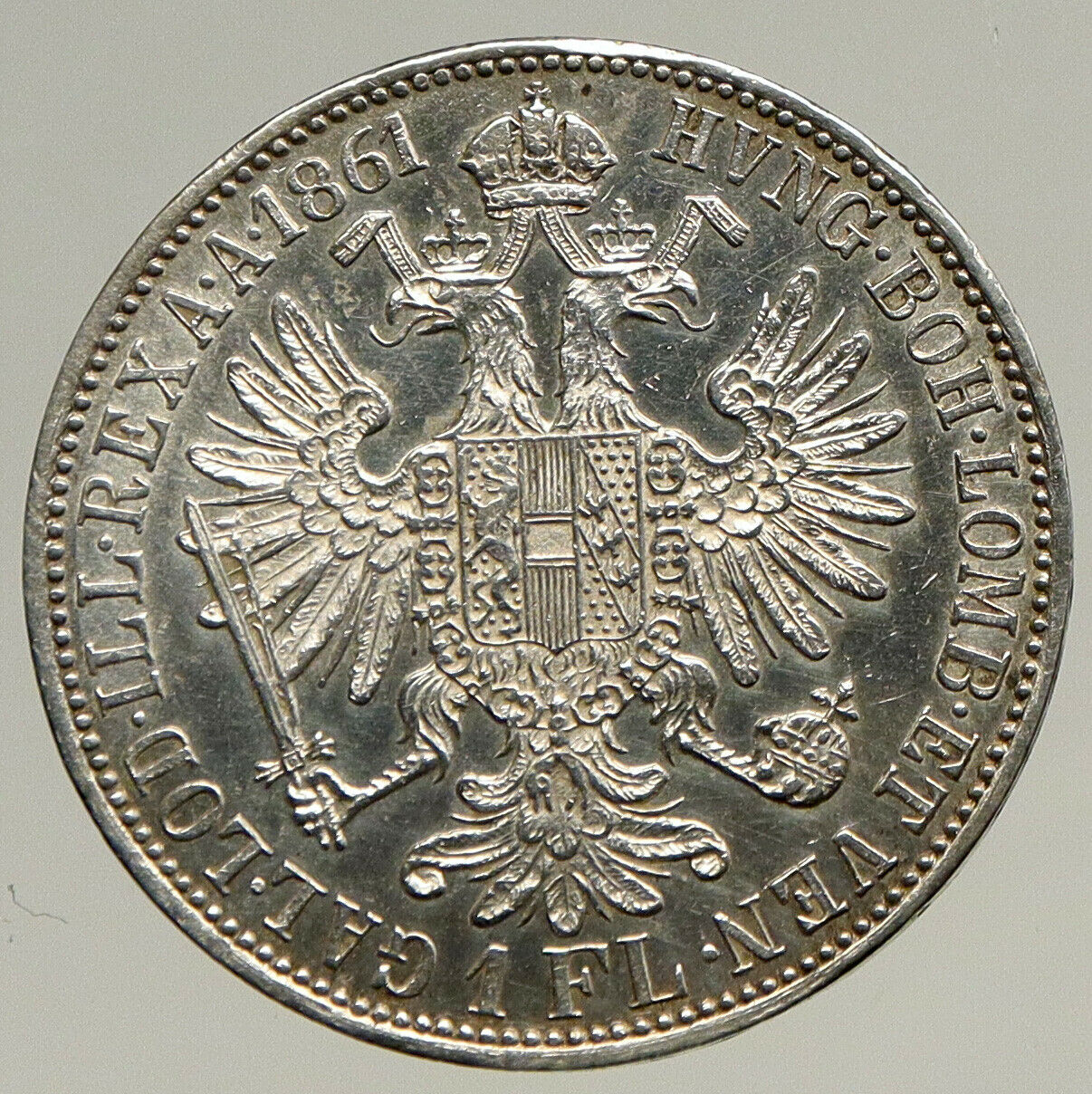 1861 AUSTRIA w KING FRANZ JOSEPH I Eagle Antique OLD Silver Florin Coin i93451