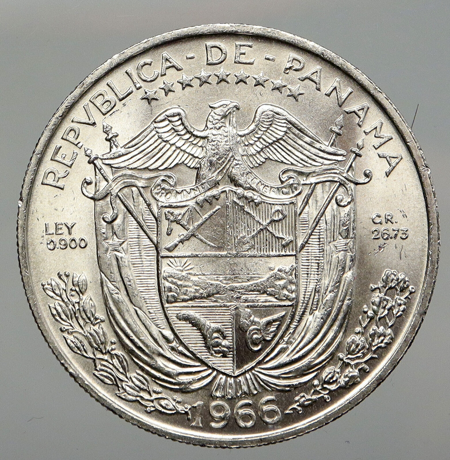 1966 PANAMA Large Silver CONQUISTADOR Old VINTAGE Silver BALBOA Coin i92945