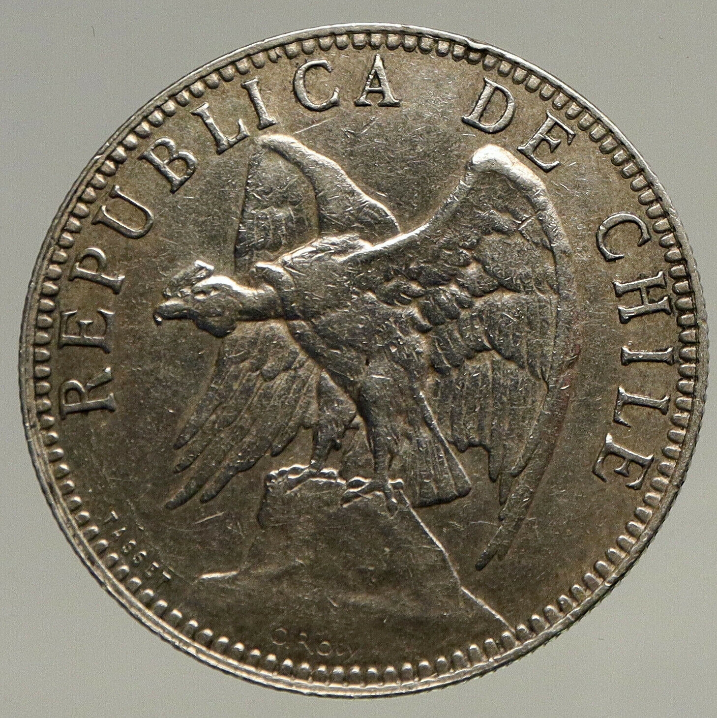 1895 CHILE Condor Bird ANTIQUE OLD Large Silver South American Peso Coin i93443