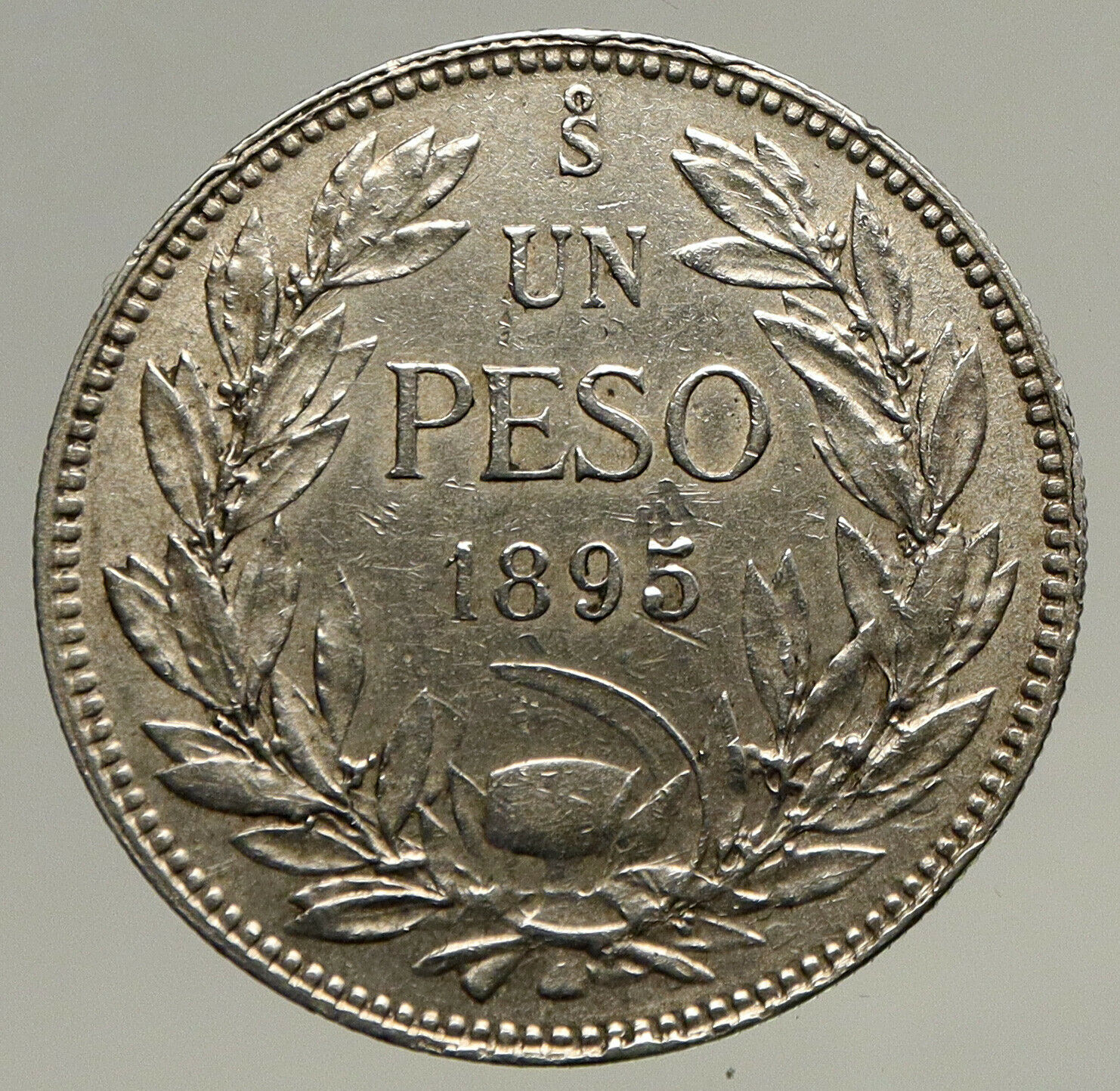 1895 CHILE Condor Bird ANTIQUE OLD Large Silver South American Peso Coin i93443