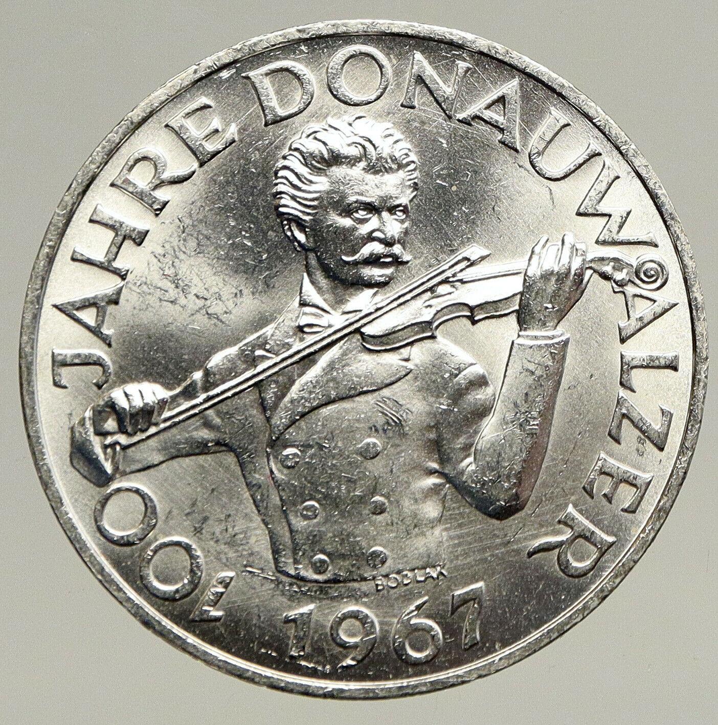 1967 AUSTRIA Blue Danube Waltz Violin VINTAGE OLD Silver 50 Shilling Coin i93452