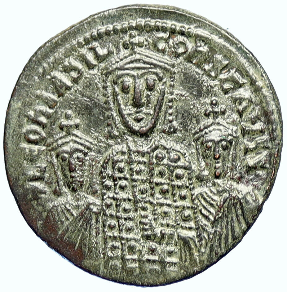 870-879 AD BASIL I & LEO VI the WISE & CONSTANTINE Follis Byzantine Coin i107562