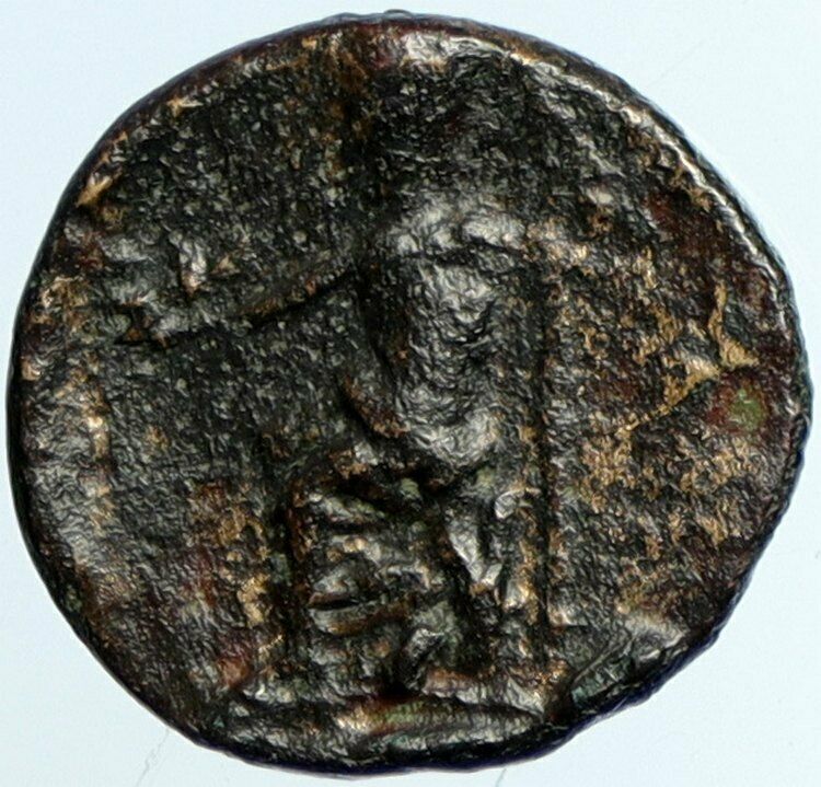 350-100 BC Authentic ANCIENT OLD Original Greek City Coin ZEUS on THRONE i102282