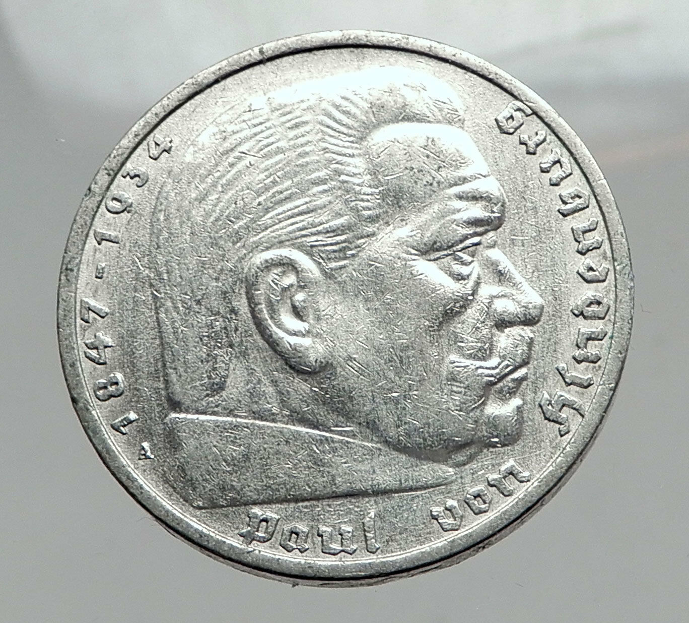 1935 Germany 2nd President Paul von Hindenburg Silver German 5 Marks Coin i64413