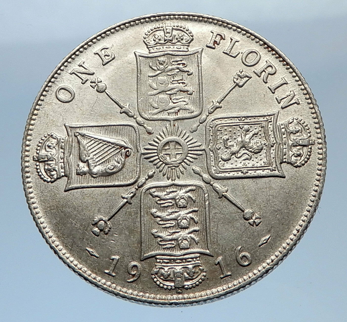 1916 United Kingdom Great Britain GEORGE V Silver Florin 2 Shillings Coin i69403