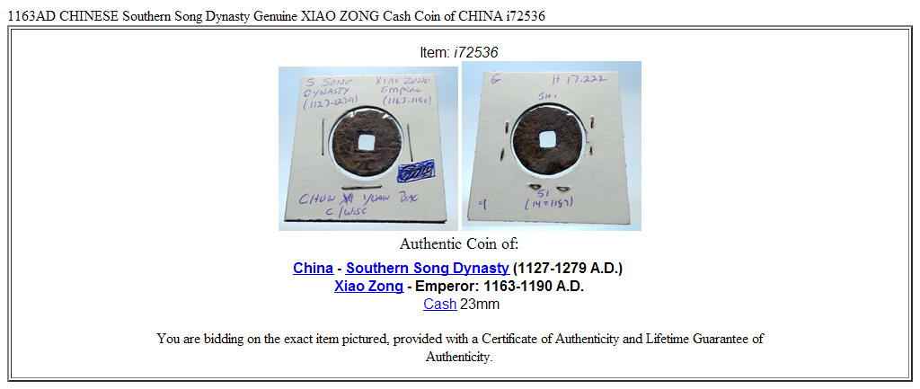 1163AD CHINESE Southern Song Dynasty Genuine XIAO ZONG Cash Coin of CHINA i72536