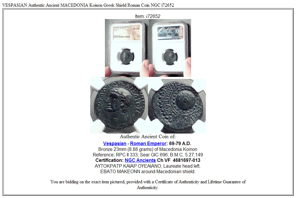 VESPASIAN Authentic Ancient MACEDONIA Koinon Greek Shield Roman Coin NGC i72652