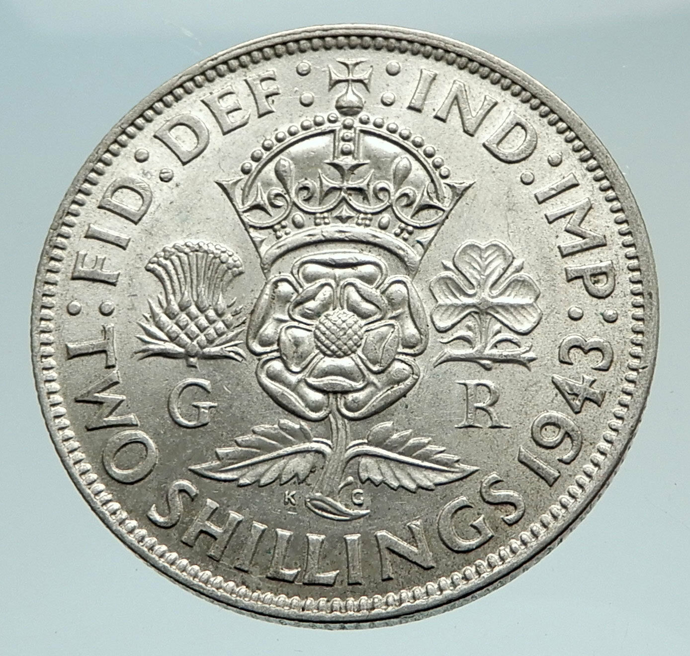 1943 United Kingdom Great Britain GEORGE V Silver Florin 2 Shillings Coin i74505