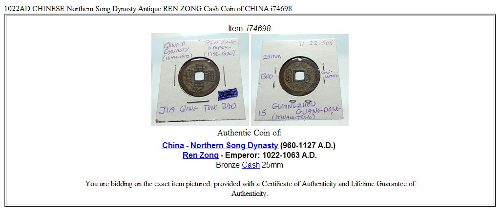 1022AD CHINESE Northern Song Dynasty Antique REN ZONG Cash Coin of CHINA i74698