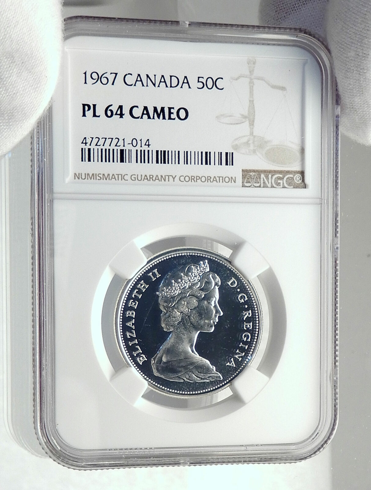 1967 CANADA UK Queen ELIZABETH II Wolf Howls Old Silver 50 Cents Coin NGC i77271