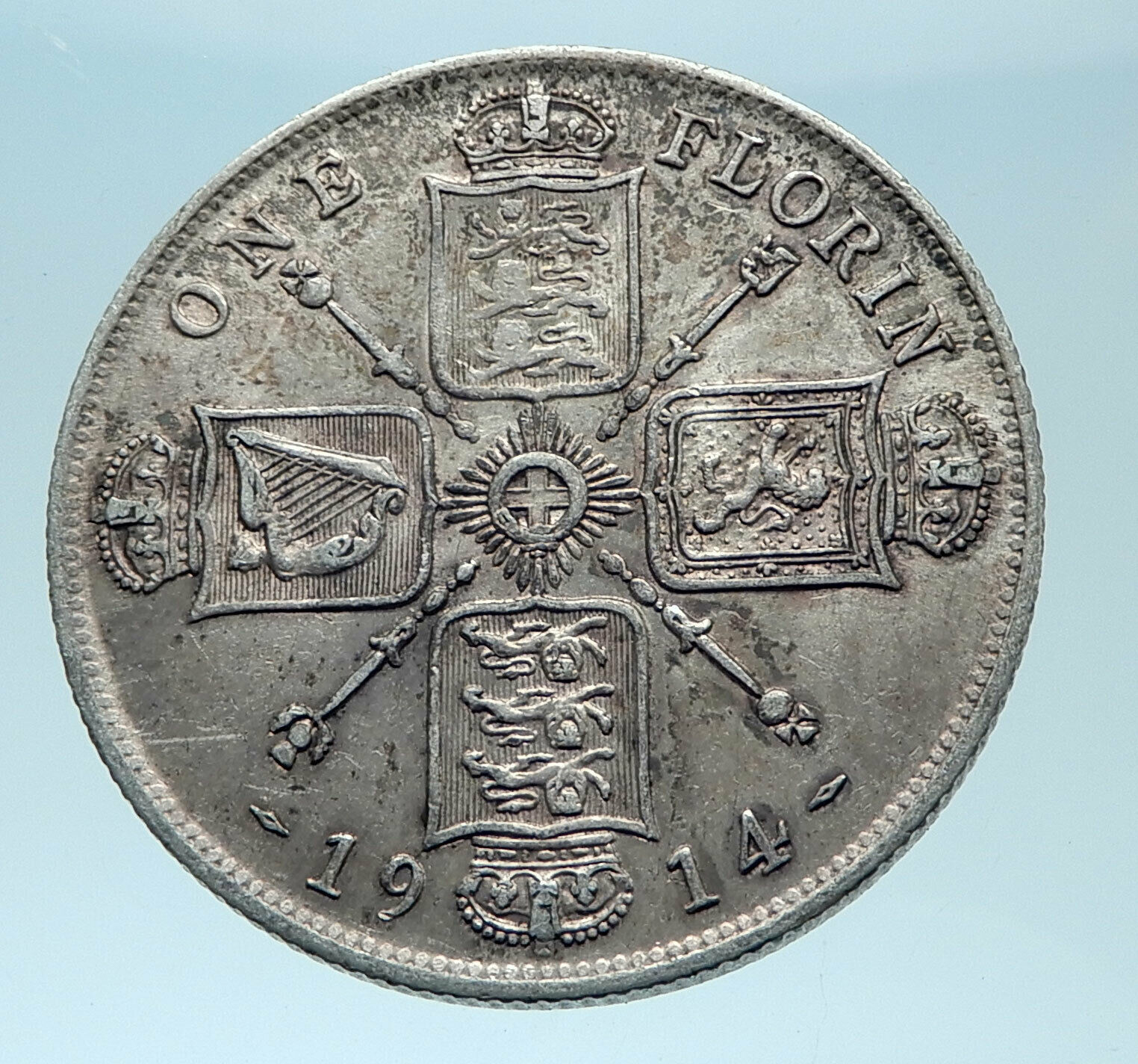 1914 United Kingdom Great Britain GEORGE V Silver Florin 2 Shillings Coin i78022