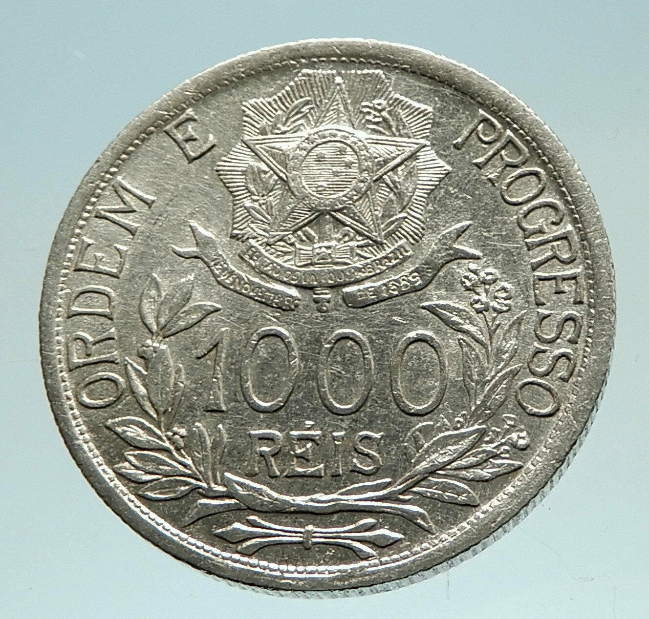 1913 BRAZIL Stars and LIBERTY Silver Genuine 1000 Reis Brazilian Coin i76824